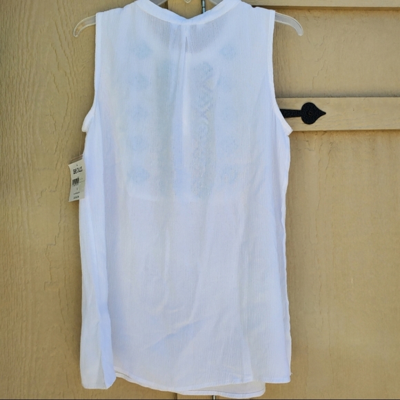 Coral Bay New White Sleeveless Embroidered Blouse Split Neck Boho Tank Top Sm-M - Picture 5 of 9